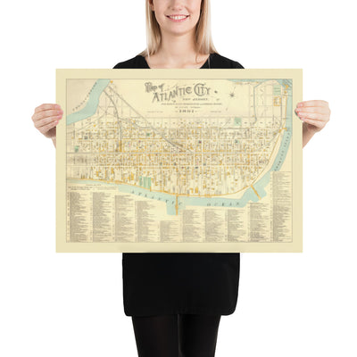 Old Map of Atlantic City, New Jersey, in 1891 by AY Lee - Boardwalk, Pacific, Baltic, Atlantic, Delaware Avenue