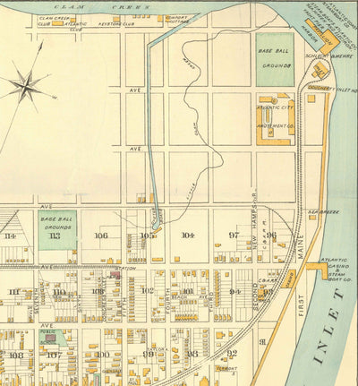 Old Map of Atlantic City, New Jersey, in 1891 by AY Lee - Boardwalk, Pacific, Baltic, Atlantic, Delaware Avenue