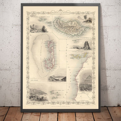 Antiguo mapa de las islas del Atlántico, 1851 por Tallis & Rapkin - Bermudas, Azores, Canarias, Tenerife, Madeira, Cabo Verde