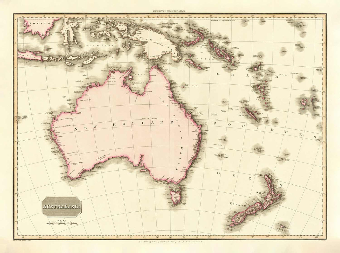 Antiguo mapa de Australia por John Pinkerton, 1813 - Australasia, Oceanía, Melanesia - Colonia Penal de Nueva Gales del Sur