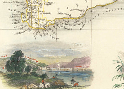 Ancienne carte d'Australie et de Tasmanie, 1851, par Tallis & Rapkin - Sydney, Melbourne, Perth