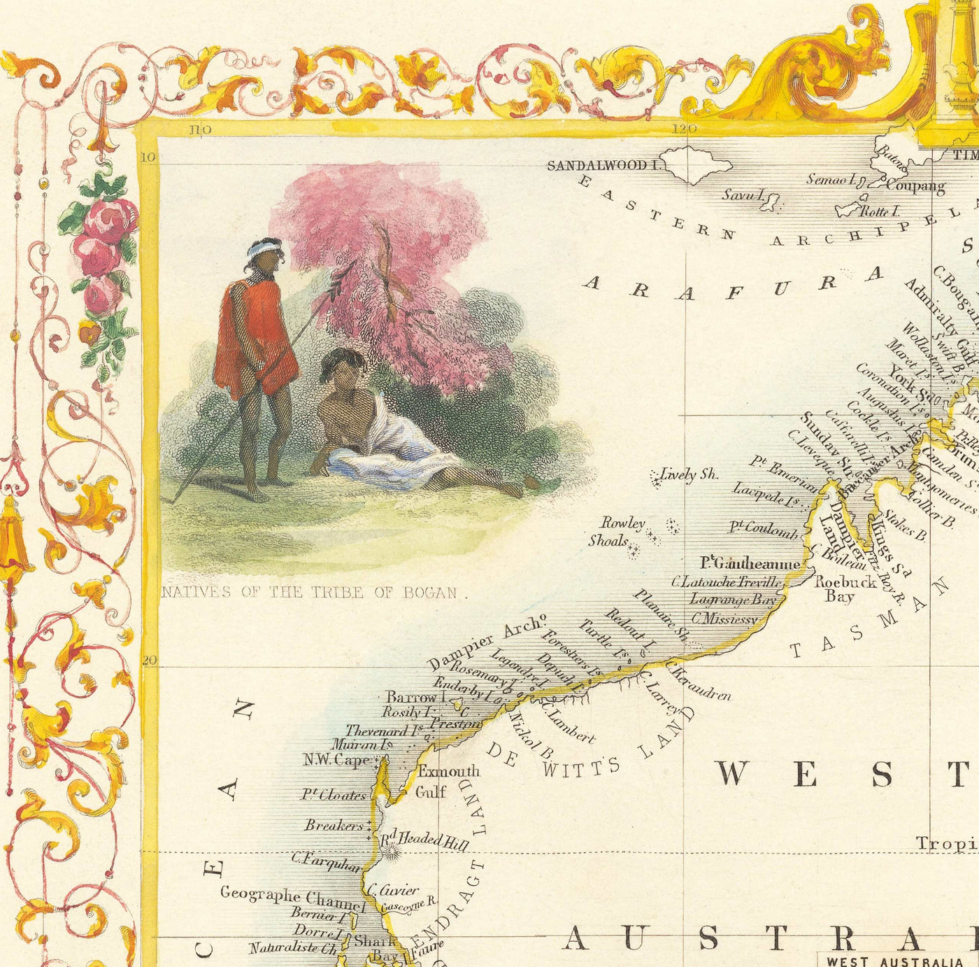 Ancienne carte d'Australie et de Tasmanie, 1851, par Tallis & Rapkin - Sydney, Melbourne, Perth