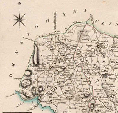 Alte Karte von Shropshire im Jahr 1805 von John Cary - Shrewsbury, Bridgnorth, Ludlow, Ironbridge, Oswestry 