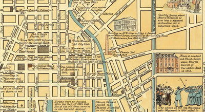 Old Historical Map of Baltimore in 1954 by Edward Tunis - Downtown, Johnstown, Little Italy, Otterbein, Port of Baltimore