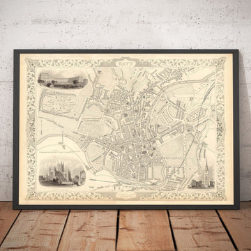 Mapa antiguo de Bath por John Rapkin, 1851 - Circo, Royal Crescent, Abadía, Baños Romanos