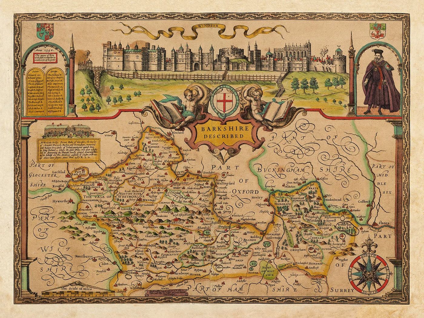 Old Map of Berkshire, 1611, John Speed - Reading, Slough, Bracknell, Maidenhead