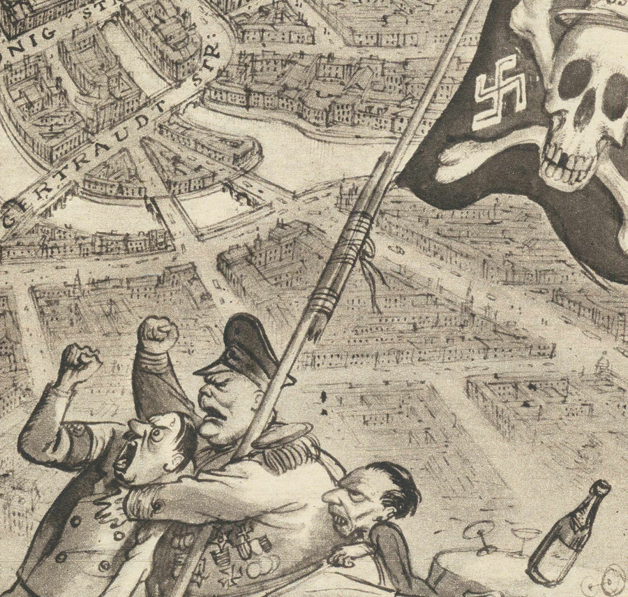 Old Map of Berlin, 1939 by Rex Whistler - Satirical World War 2 Propaganda - Hitler, Goebbels, Cherubs, Goddess Britannia