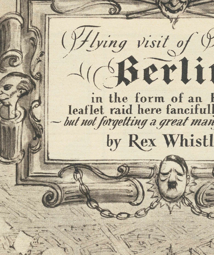 Old Map of Berlin, 1939 by Rex Whistler - Satirical World War 2 Propaganda - Hitler, Goebbels, Cherubs, Goddess Britannia