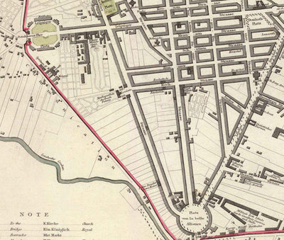 Mapa antiguo de Berlín en 1833 por SDUK - Alemania, Tiergarten, Alexanderplatz, Muro de Berlín, Puerta de Brandemburgo