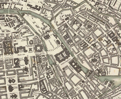 Mapa antiguo de Berlín en 1833 por SDUK - Alemania, Tiergarten, Alexanderplatz, Muro de Berlín, Puerta de Brandemburgo