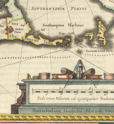 Mapa antiguo de las Bermudas, 1640 por Willem Blaeu - Tribus y Parroquias de las Islas Somers