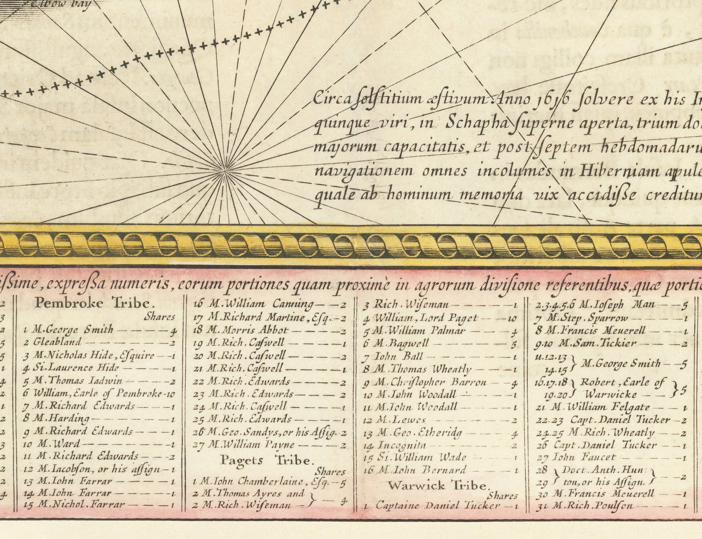 Mapa antiguo de las Bermudas, 1640 por Willem Blaeu - Tribus y Parroquias de las Islas Somers