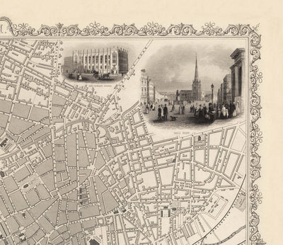 Old Map of Birmingham in 1851 by J. & F. Tallis - Midlands, Brum, City Wall Art