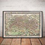 Antiguo mapa pictórico de Birmingham en 1730 por Bernard Sleigh