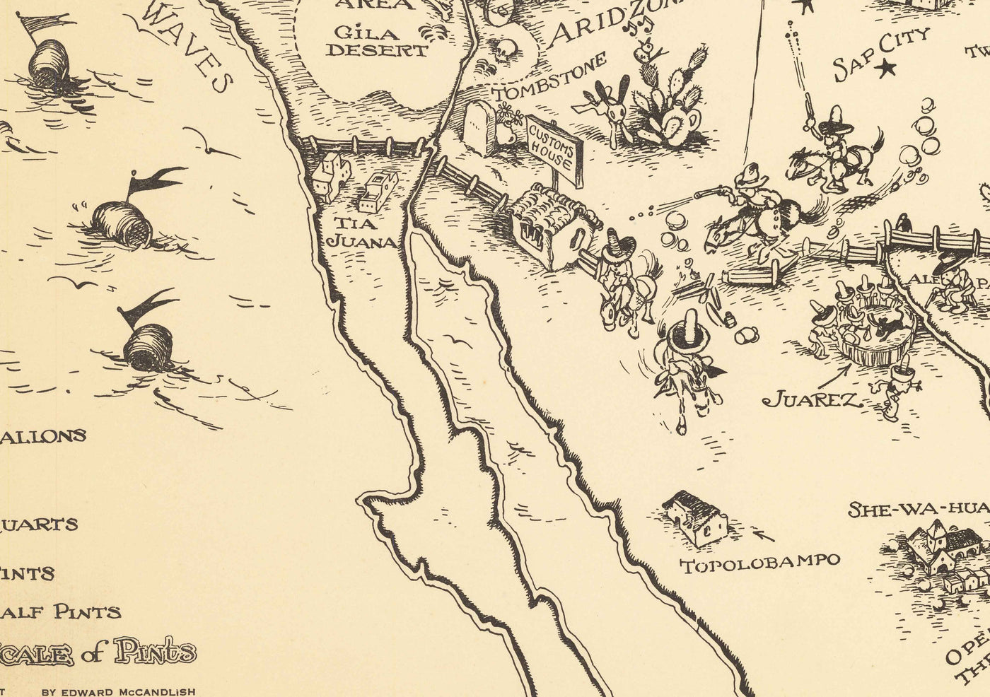 Old Alcohol Bootlegger's Map of the United States, 1926 by McCandlish - Prohibition-Era Comic Map of the US