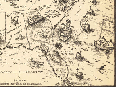Old Alcohol Bootlegger's Map of the United States, 1926 by McCandlish - Prohibition-Era Comic Map of the US