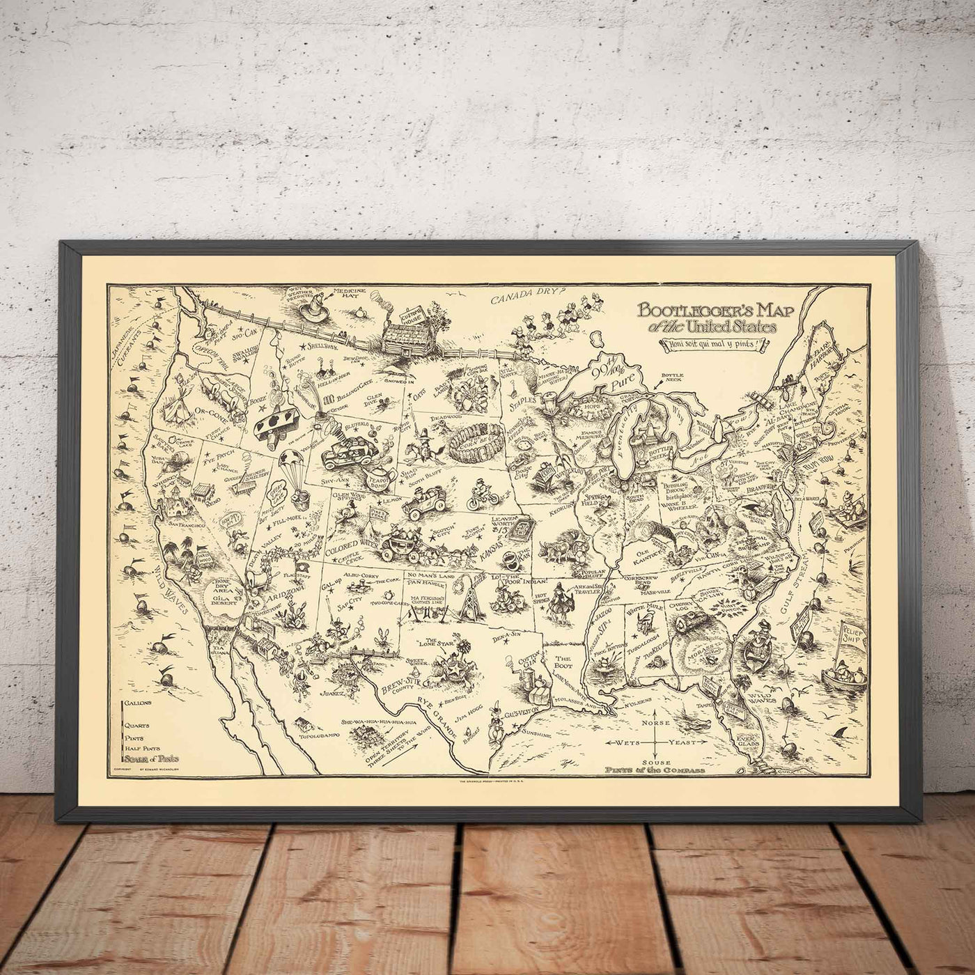 Old Alcohol Bootlegger's Map of the United States, 1926 by McCandlish - Prohibition-Era Comic Map of the US