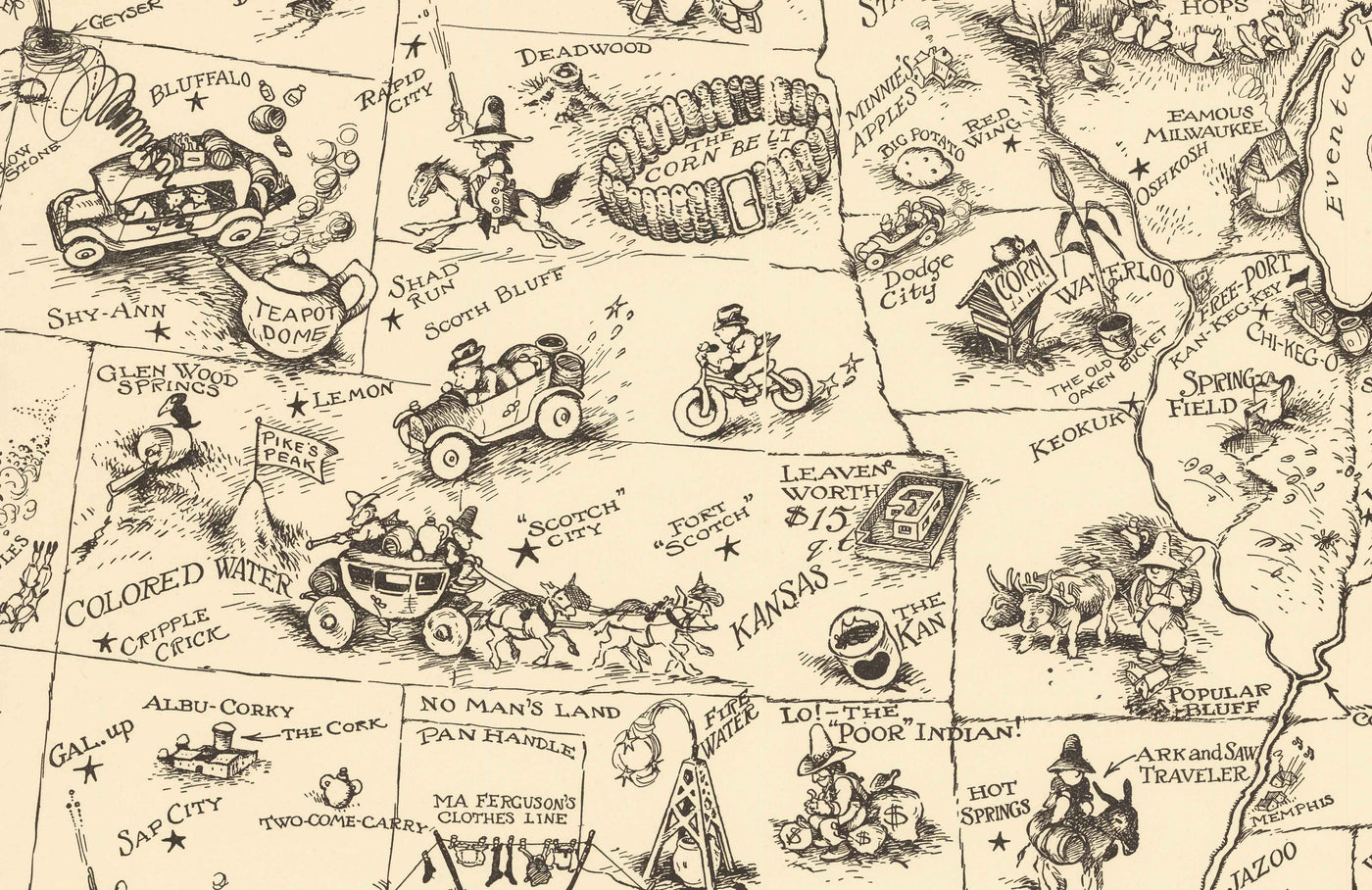 Old Alcohol Bootlegger's Map of the United States, 1926 by McCandlish - Prohibition-Era Comic Map of the US