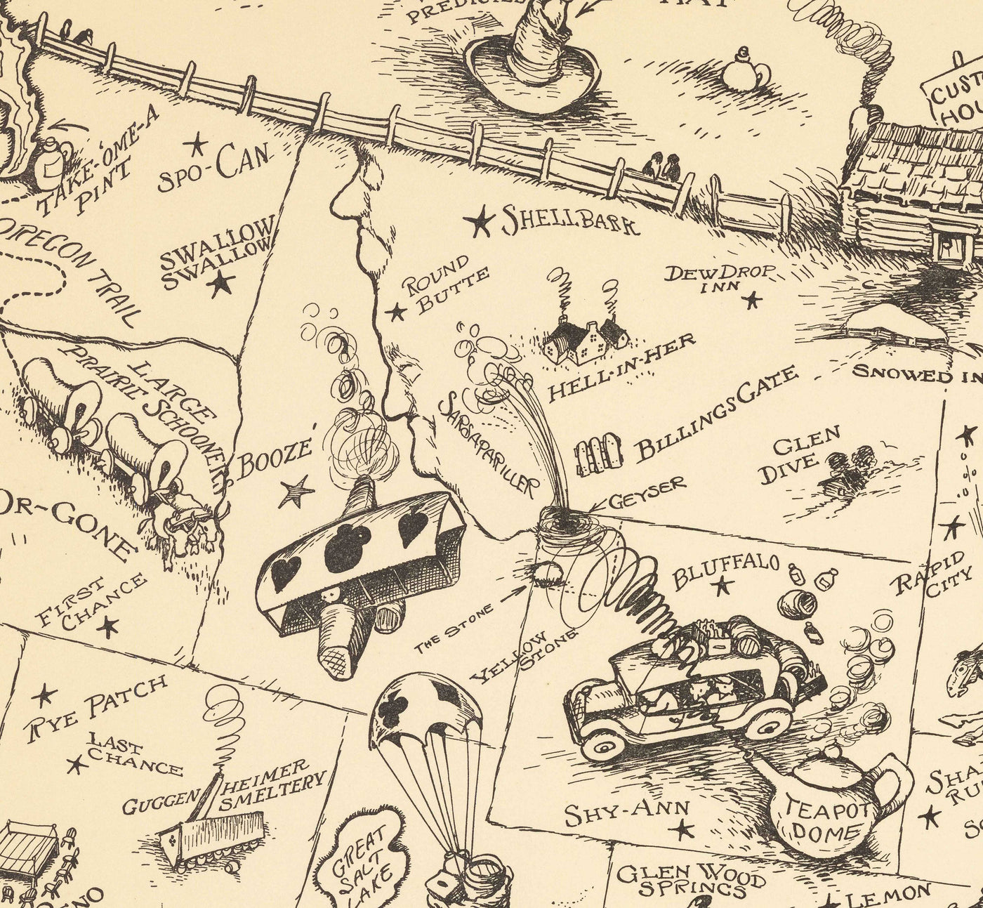 Old Alcohol Bootlegger's Map of the United States, 1926 by McCandlish - Prohibition-Era Comic Map of the US