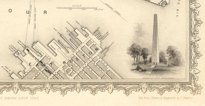 Mapa antiguo de Boston, Massachusetts en 1851 por Tallis & Rapkin