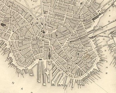 Mapa antiguo de Boston, Massachusetts en 1851 por Tallis & Rapkin