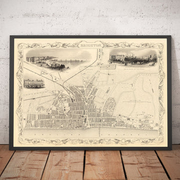 Old Map of Brighton in 1851 by J. & F. Tallis - Lanes, Pier, Parade, Old Steine, Kemptown, East Sussex