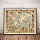 Alte britische Empire-Weltkarte, 1886 - Königin Victoria Jubiläums-Wandkarte von der "Graphic" 