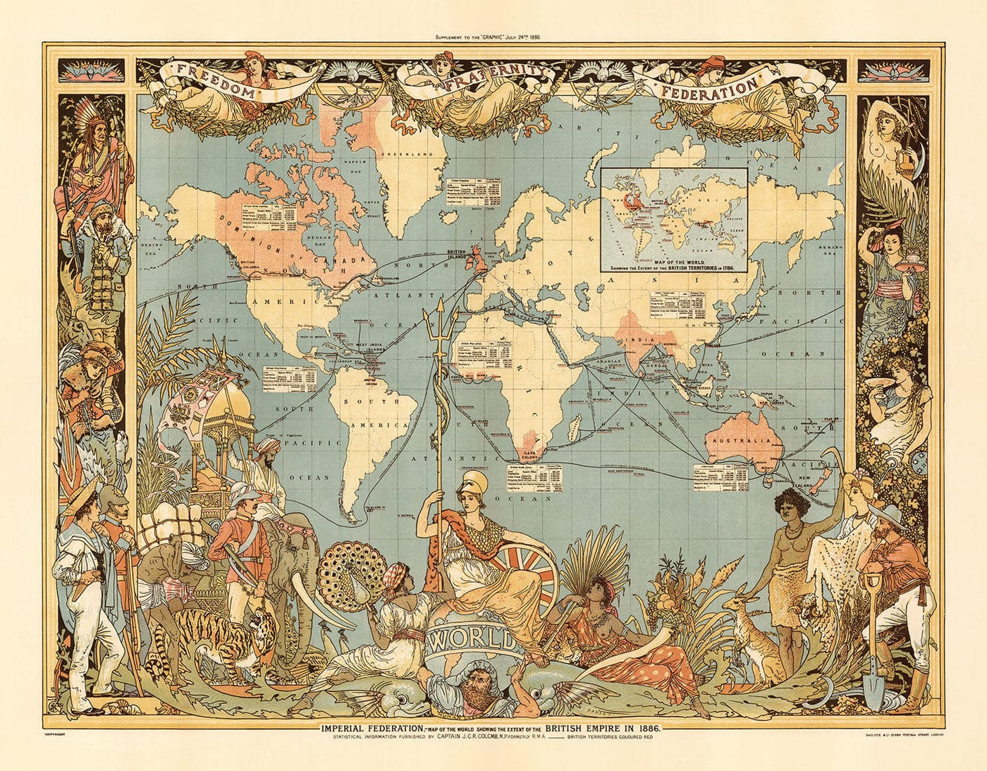 Old British Empire World Map, 1886 - Queen Victoria Jubilee Wall Chart by the "Graphic"