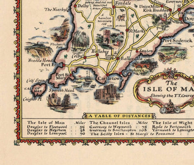 Alte Automobilkarte der Britischen Inseln - Isle of Wight, Scilly, Man, Jersey, Guernsey 