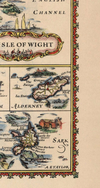 Alte Automobilkarte der Britischen Inseln - Isle of Wight, Scilly, Man, Jersey, Guernsey 