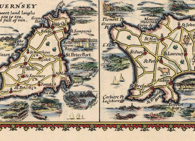 Alte Automobilkarte der Britischen Inseln - Isle of Wight, Scilly, Man, Jersey, Guernsey 