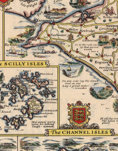 Alte Automobilkarte der Britischen Inseln - Isle of Wight, Scilly, Man, Jersey, Guernsey 