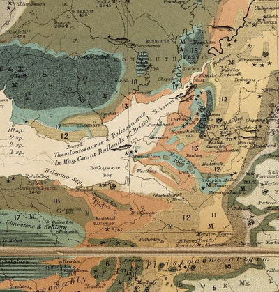 Old Geology & Fossil Map of the British Isles, 1854, by A.K. Johnston and Edward Forbes - UK, Scotland, Ireland, Palaeontology