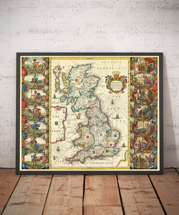 Old Viking Map of Great Britain in 1645 by Jan Jansson - Anglo-Saxon Heptarchy In England, Scotland & Wales