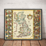 Old Viking Map of Great Britain in 1645 by Jan Jansson - Anglo-Saxon Heptarchy In England, Scotland & Wales