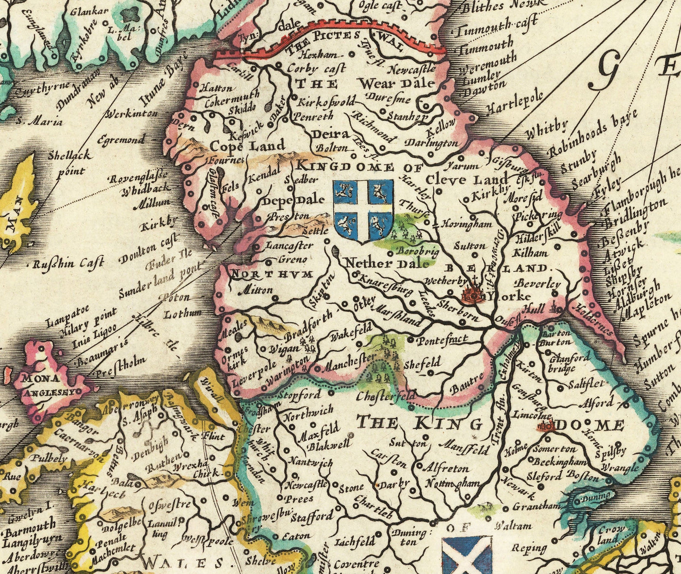 Ancienne carte viking de la Grande-Bretagne en 1645 par Jan Jansson - Héptarchie anglo-saxonne en Angleterre, Écosse et Pays de Galles 