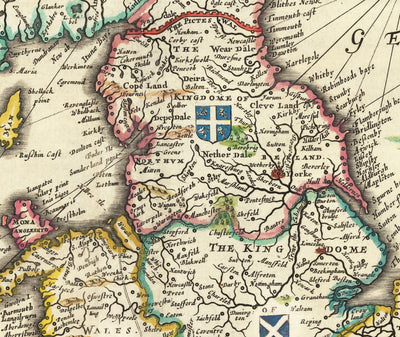 Ancienne carte viking de la Grande-Bretagne en 1645 par Jan Jansson - Héptarchie anglo-saxonne en Angleterre, Écosse et Pays de Galles 