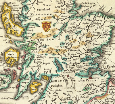 Ancienne carte viking de la Grande-Bretagne en 1645 par Jan Jansson - Héptarchie anglo-saxonne en Angleterre, Écosse et Pays de Galles 