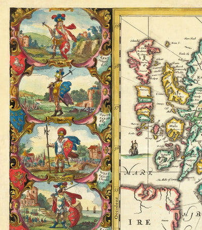 Ancienne carte viking de la Grande-Bretagne en 1645 par Jan Jansson - Héptarchie anglo-saxonne en Angleterre, Écosse et Pays de Galles 
