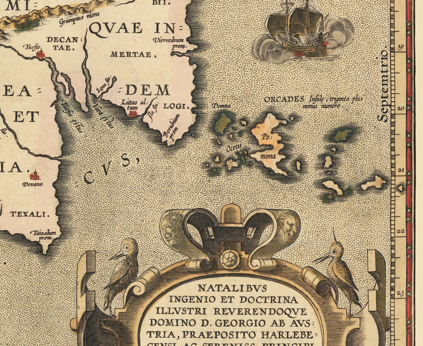 Viejo mapa de Islas Británicas por Abraham Ortelius, 1595 - Inglaterra, Irlanda, Gales, Escocia - Britannia, Hibernia