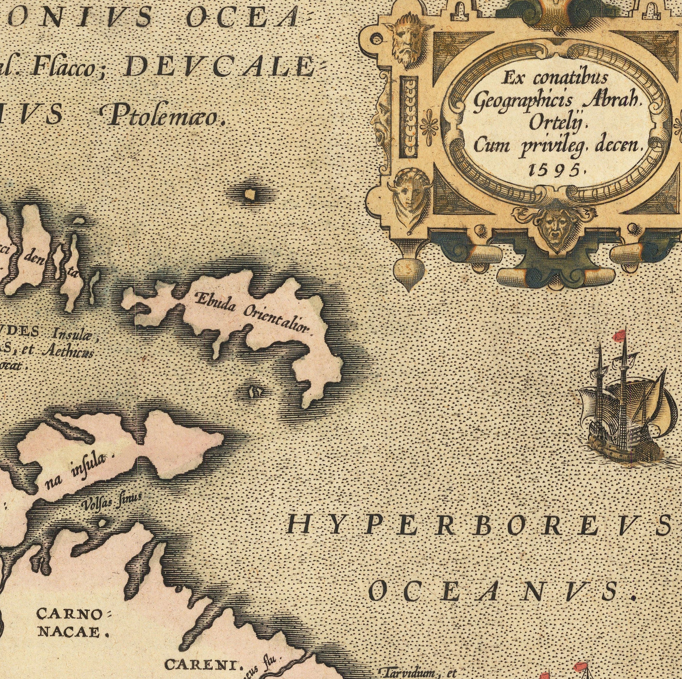 Viejo mapa de Islas Británicas por Abraham Ortelius, 1595 - Inglaterra, Irlanda, Gales, Escocia - Britannia, Hibernia