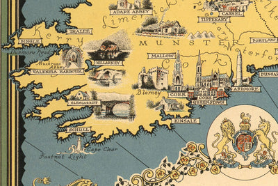 Old Pictorial Map of the British Isles, 1939 by Ernest Dudley Chase - Illustrated Landmarks, Cities, Five Nations