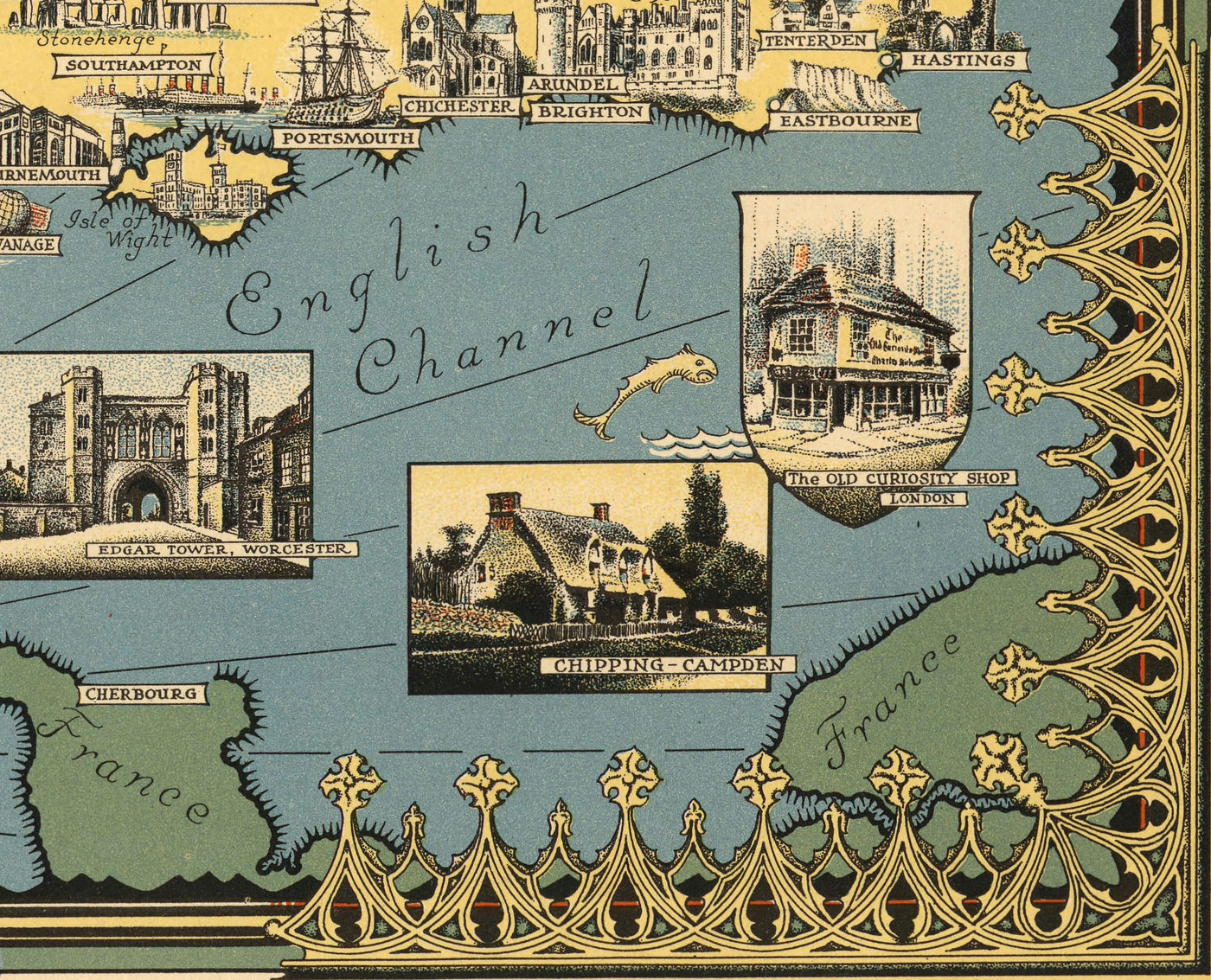 Old Pictorial Map of the British Isles, 1939 by Ernest Dudley Chase - Illustrated Landmarks, Cities, Five Nations