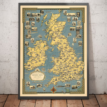 Antiguo mapa pictórico de las Islas Británicas, 1939 por Ernest Dudley Chase - Lugares de interés ilustrados, ciudades, cinco naciones
