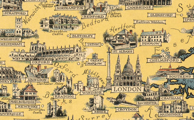 Old Pictorial Map of the British Isles, 1939 by Ernest Dudley Chase - Illustrated Landmarks, Cities, Five Nations