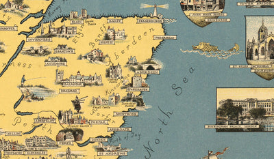 Old Pictorial Map of the British Isles, 1939 by Ernest Dudley Chase - Illustrated Landmarks, Cities, Five Nations