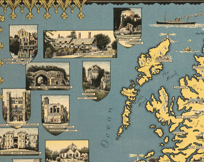 Old Pictorial Map of the British Isles, 1939 by Ernest Dudley Chase - Illustrated Landmarks, Cities, Five Nations