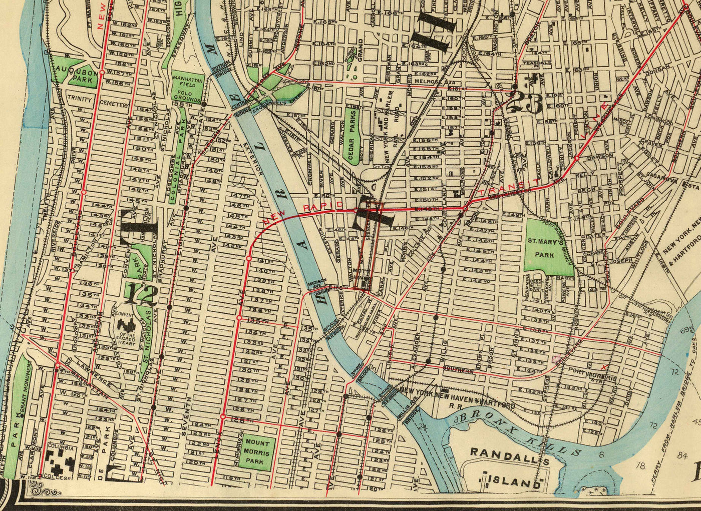 Old Map of the Bronx in 1900 by Hyde and Co. - New York City, Pelham Bay Park, Hunter Island, Botanical Garden, Harlem River