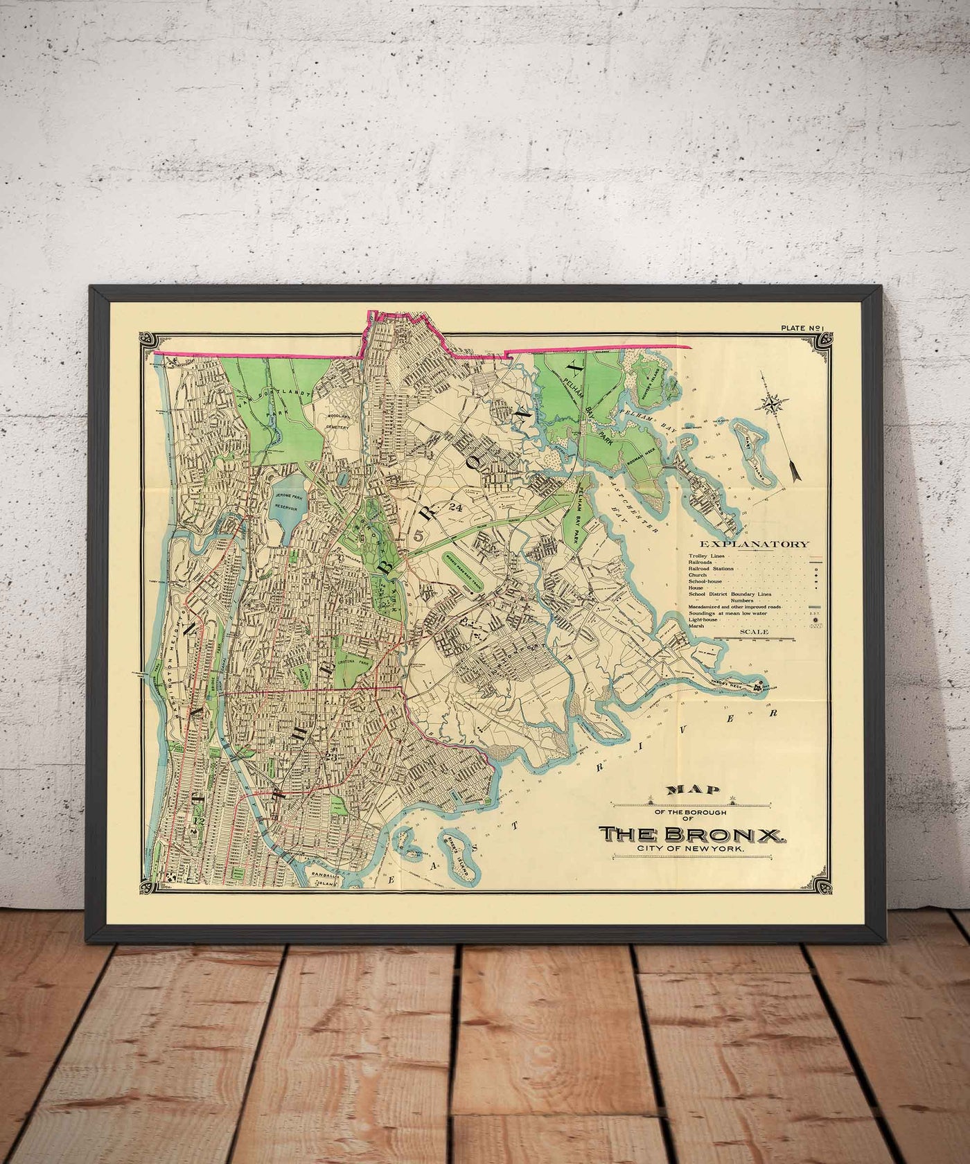 Old Map of the Bronx in 1900 by Hyde and Co. - New York City, Pelham Bay Park, Hunter Island, Botanical Garden, Harlem River