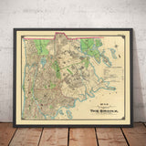 Mappa antica del Bronx nel 1900 di Hyde and Co. - New York City, Pelham Bay Park, Hunter Island, Giardino Botanico, Fiume Harlem 
